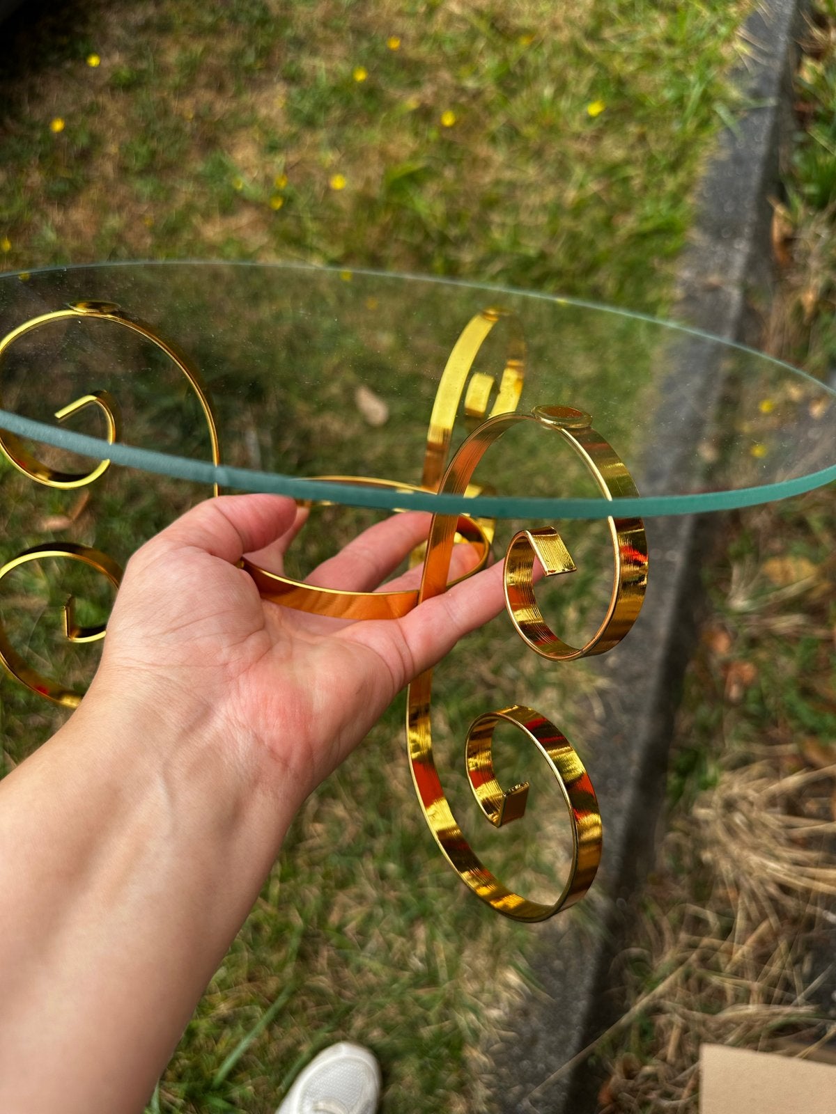 Gouden etagere met glazen blad, Ophalen, Minder dan 45 cm, Minder dan 55 cm, Gebruikt