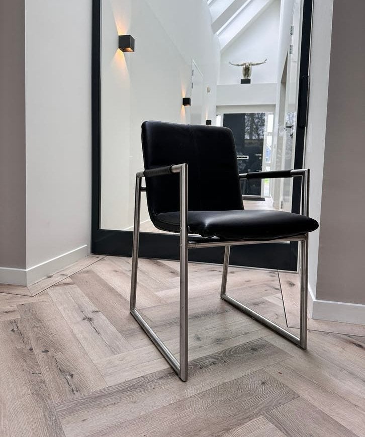 4/6/8 zwart leder Henders & Hazel “the Frame” design stoelen, Zwart, ---, Henders en Hazel, Ophalen of Verzenden