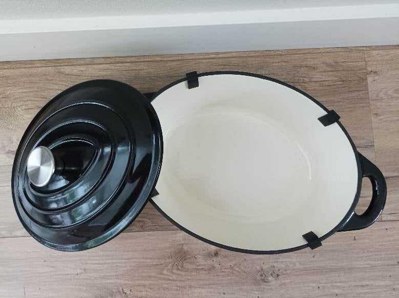 NIEUWE Gietijzeren braadpan zwart/creme, Met deksel, Ophalen, Nieuw, Gietijzer