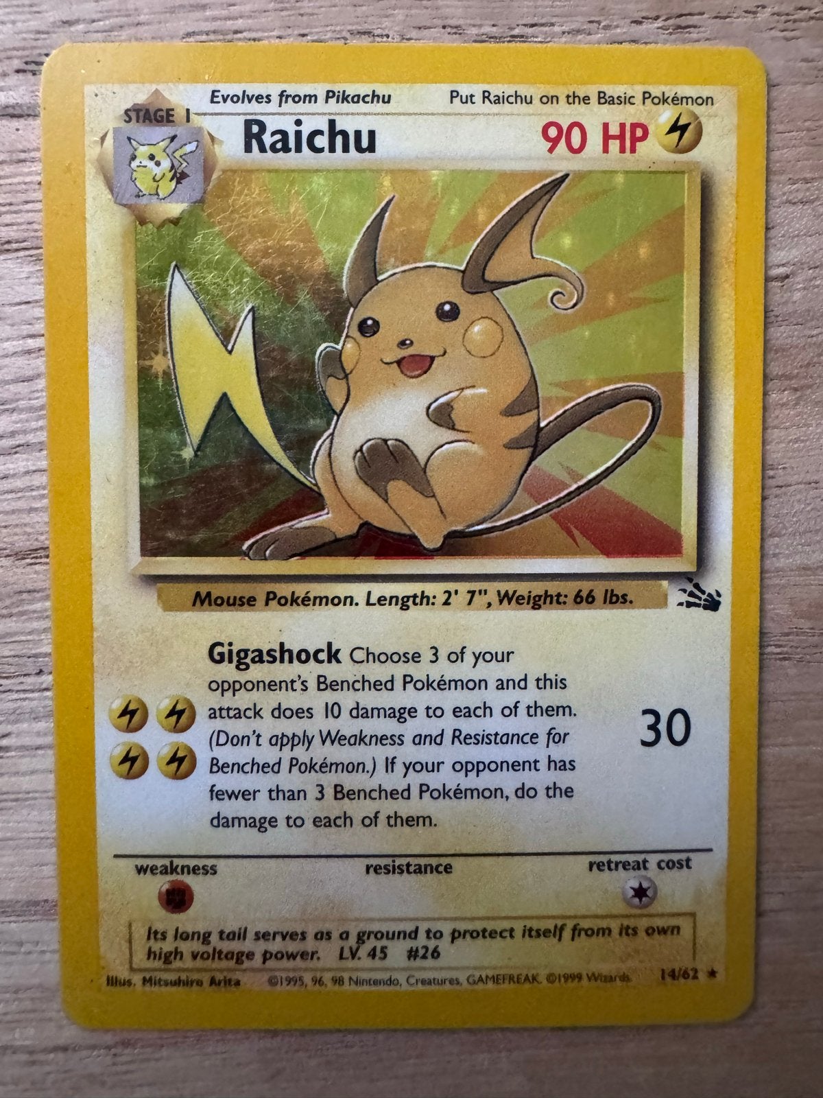 Raichu Pokémon kaart 14/62 (1999) - Fossil Set, Ophalen of Verzenden, Losse kaart