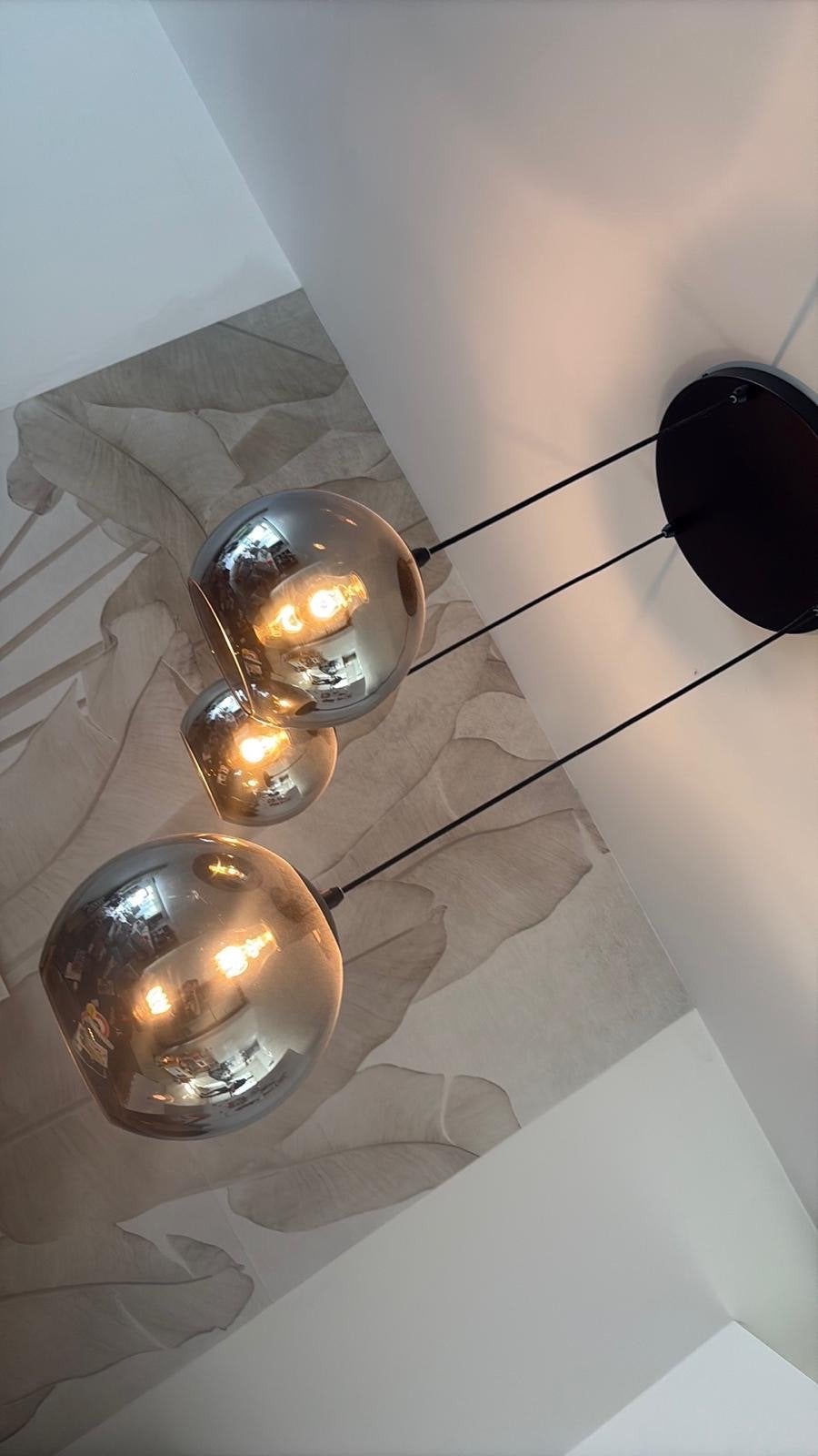 Plafondlamp met 3 bollen smoked glas, incl. lichtbron, Inclusief lichtbron, Zwart, Ophalen of Verzenden, Plafondlamp