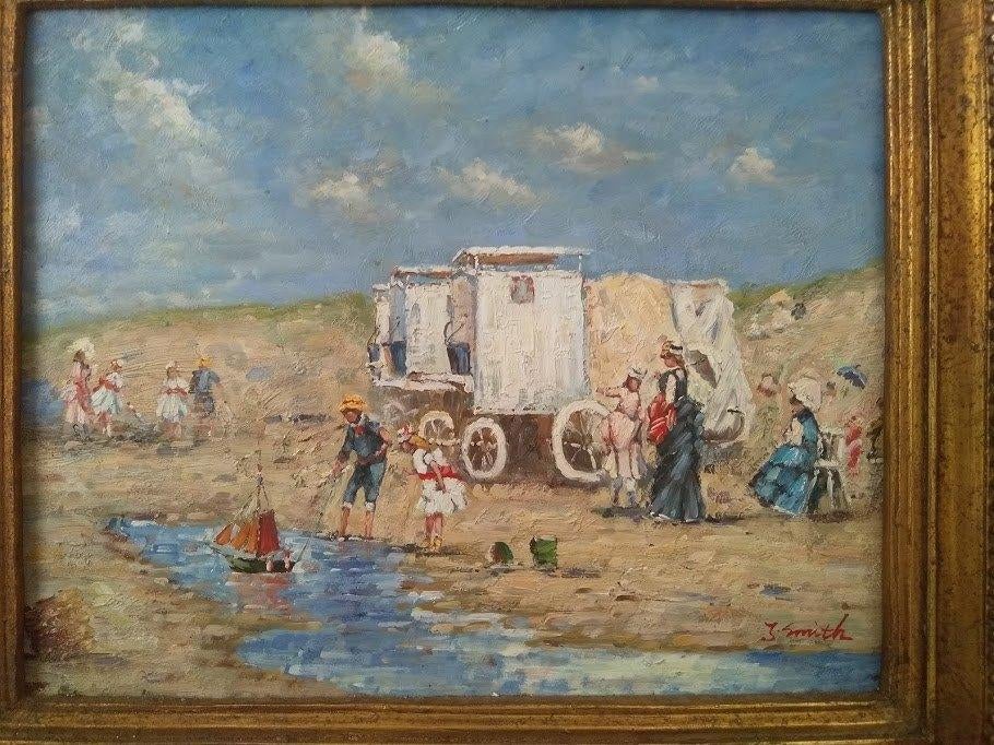 Schilderij olieverf paneel strandthema, Ophalen of Verzenden