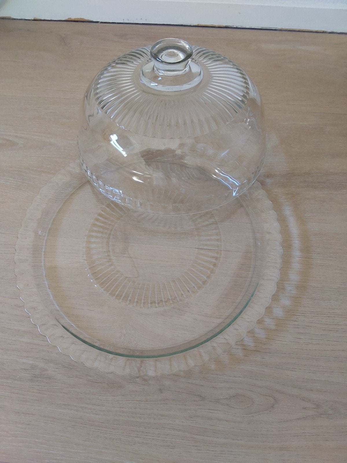 Antieke glazen stolp, helemaal gaaf, Glas, Ophalen, Gebruikt, Met plateau