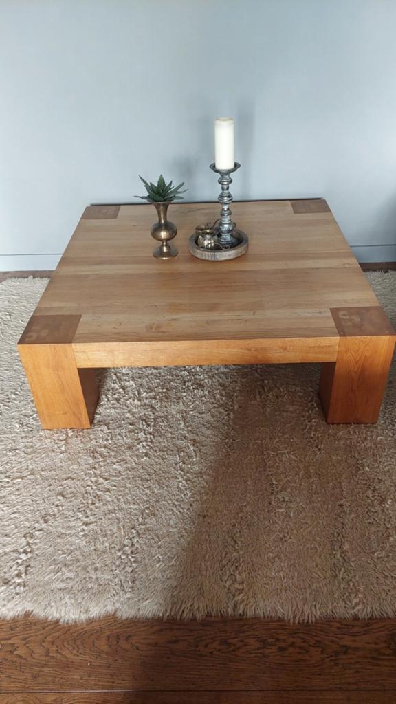 Stevige eikenhouten salontafel 120x120, Ophalen, Gebruikt, 100 tot 150 cm, 100 tot 150 cm
