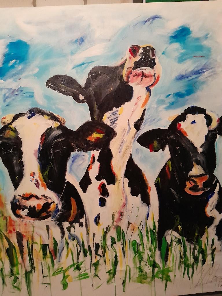 Koeien schilderij, Huis en Inrichting, Woonaccessoires | Schilderijen, Tekeningen en Foto's, Ophalen, Gebruikt, 125 cm of meer