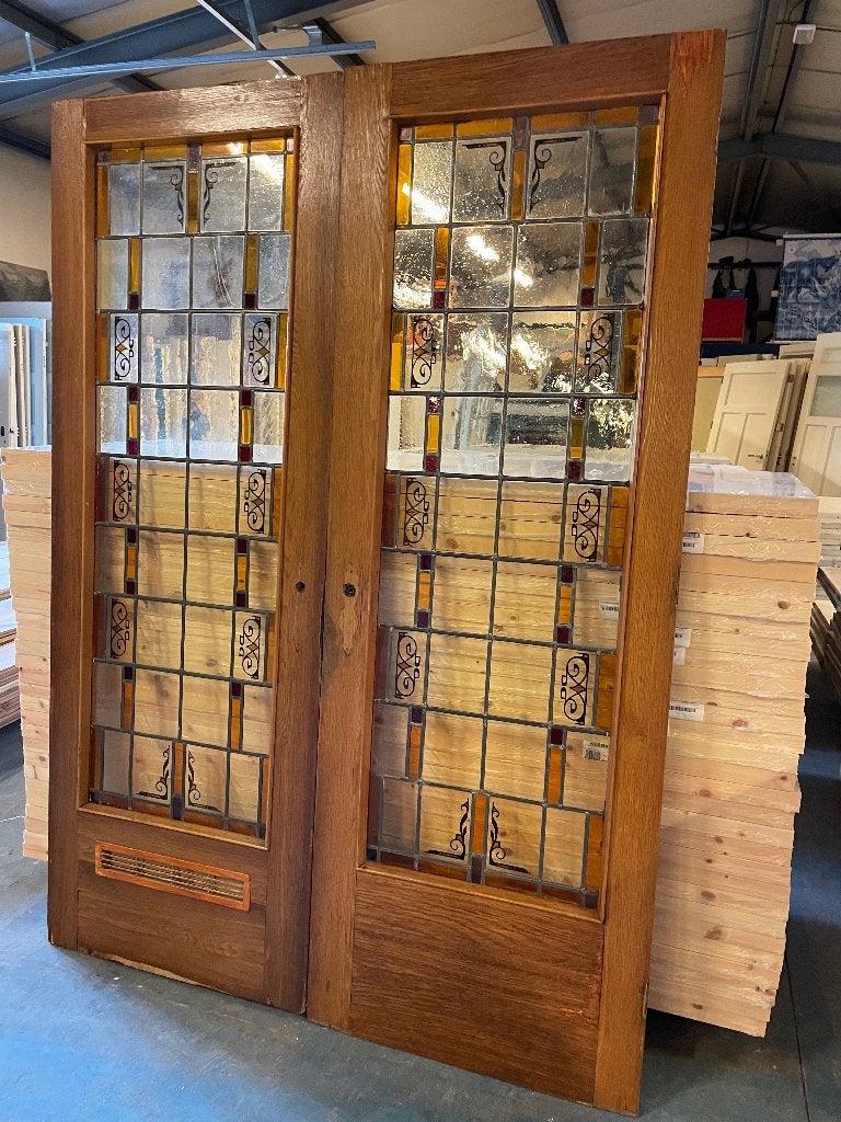 2 deuren met glas in lood.1 stuks 218x77.5cm en 218x88.5cm, Antiek en Kunst, Ophalen