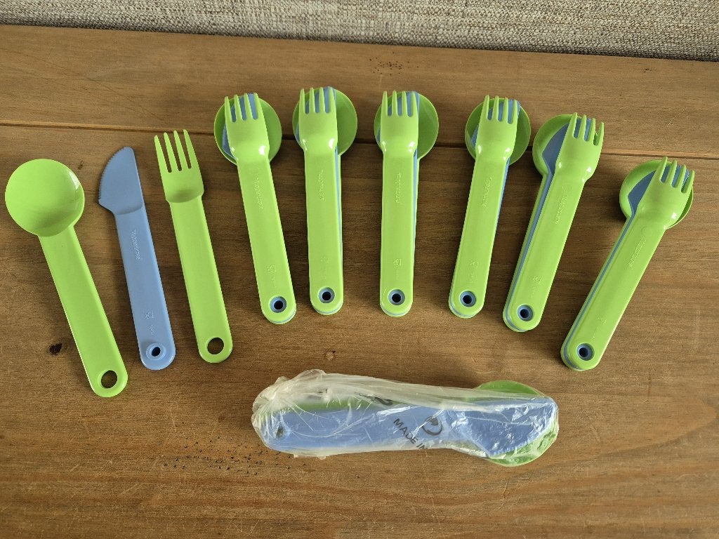 Tupperware bestekset to go 3-delig Groen-blauw NIEUW, Met bestek, Overige typen, Nieuw, Ophalen of Verzenden