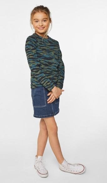 Mooie groene WE sweater met tijgerdessin maat 146-152., Kinderen en Baby's, Kinderkleding | Maat 146, Trui of Vest, Zo goed als nieuw