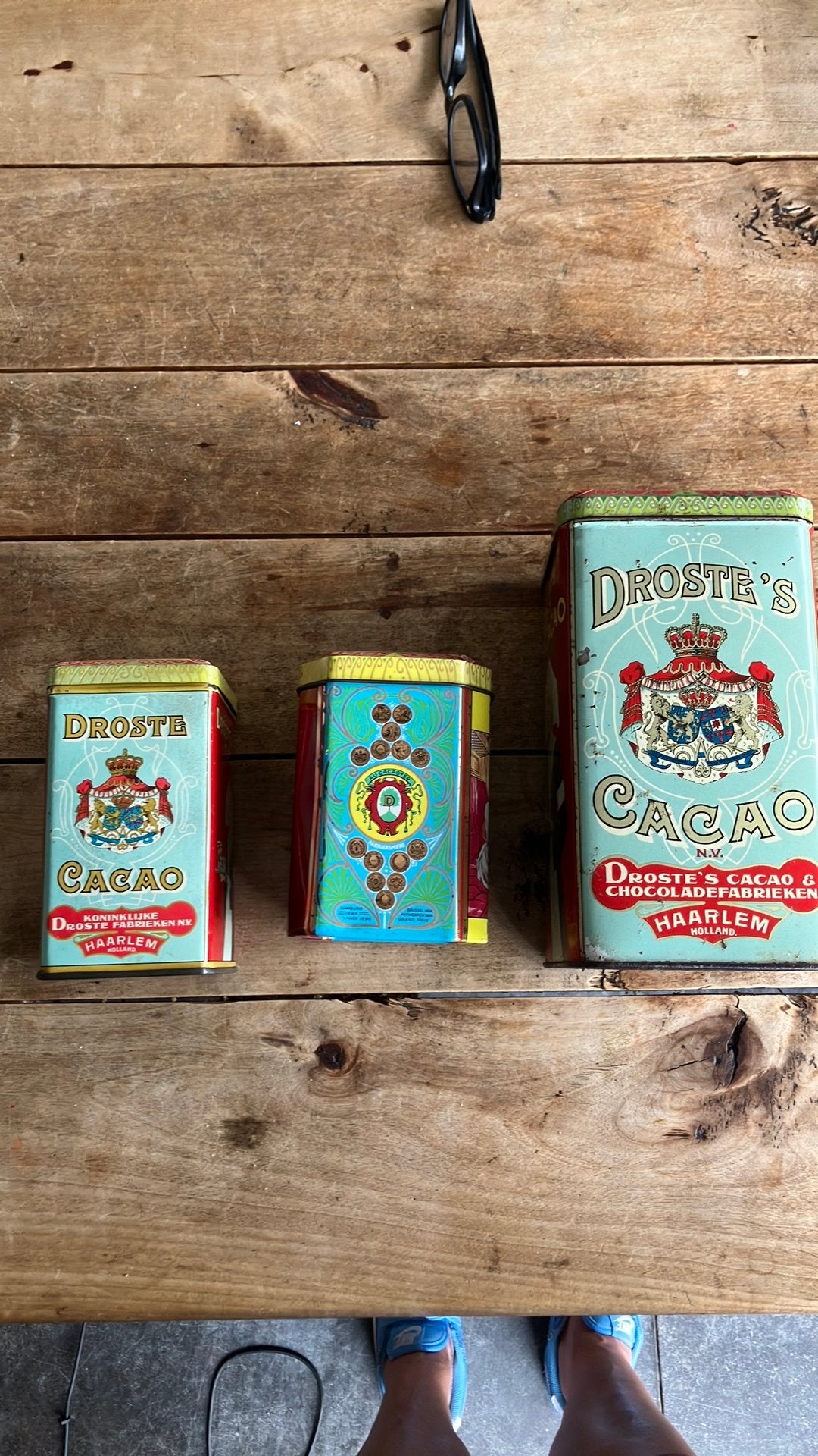 Set van drie Droste cacao Haarlem blikken Vintage, Verzamelen, Ophalen of Verzenden, Gebruikt, Overige, Droste