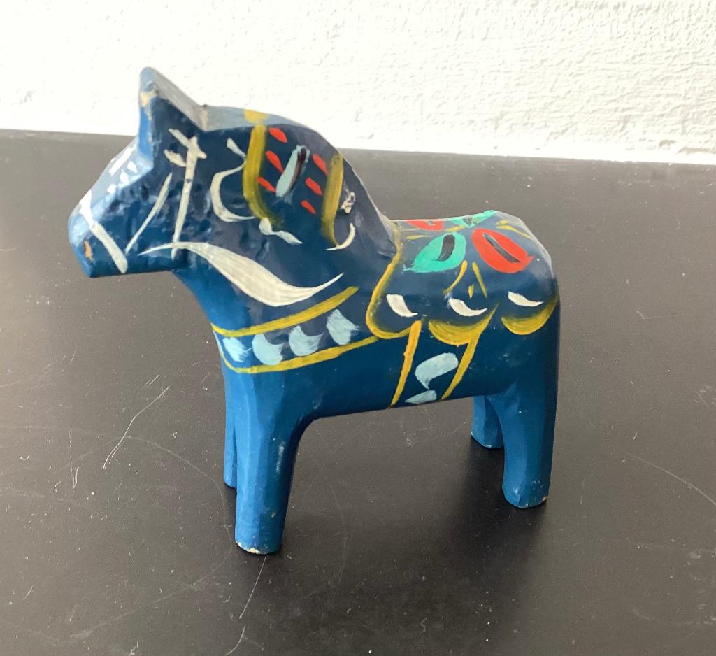 Vintage Dala Paard Paardje Hout Blauw Zweden Zweeds, Antiek en Kunst, Ophalen, Blauw, Minder dan 20 cm, Zoogdier