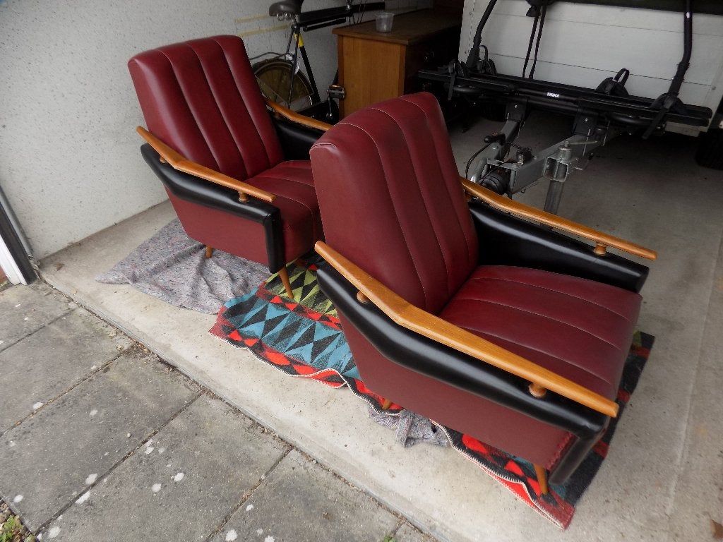 Stoelen set jaren 50 60 rood zwart royaal mooie vormgeving, Huis en Inrichting, Ophalen, Gebruikt