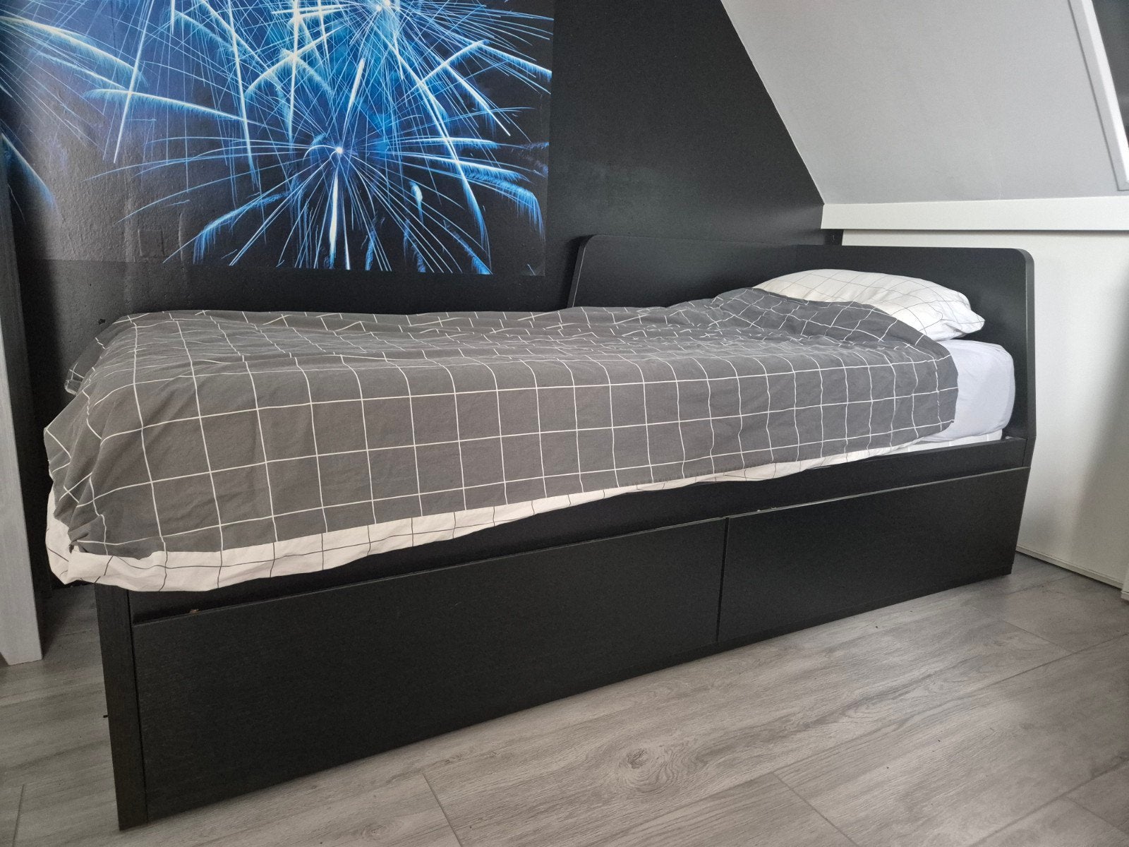 IKEA Bed met Uitschuifbed en Lades - Zwart, Huis en Inrichting, Slaapkamer | Bedden, Ophalen, Gebruikt, 90 cm, Eenpersoons