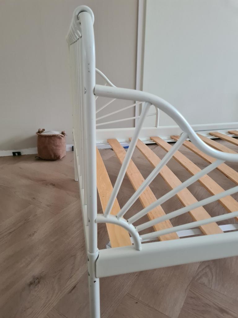 Minnen meegroeibed met lattenbodem, Ophalen, 90 cm, Eenpersoons, Wit