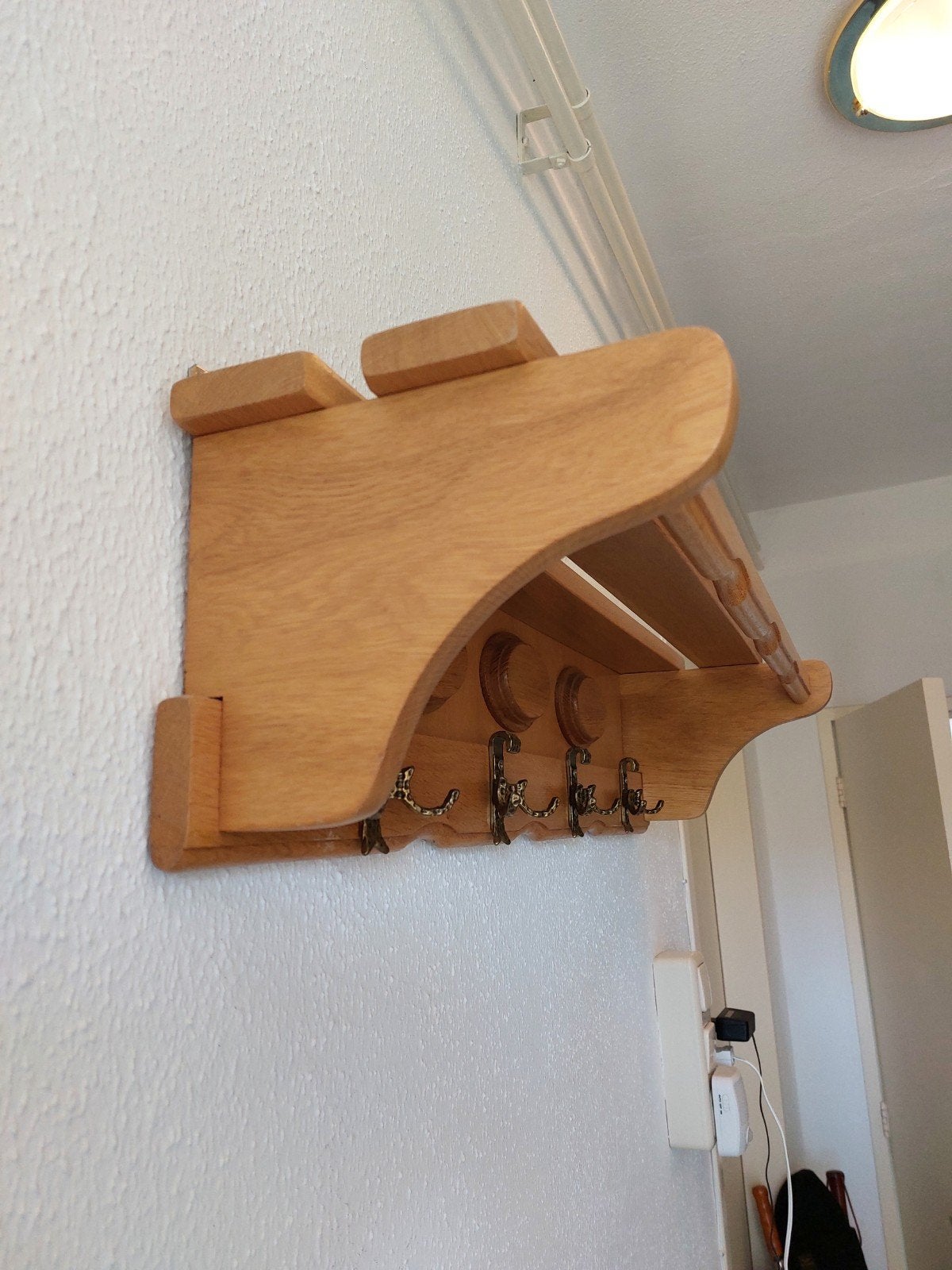 Blank eiken wandkapstok met metalen haken, Huis en Inrichting, Gebruikt, Minder dan 100 cm, Hout, Ophalen