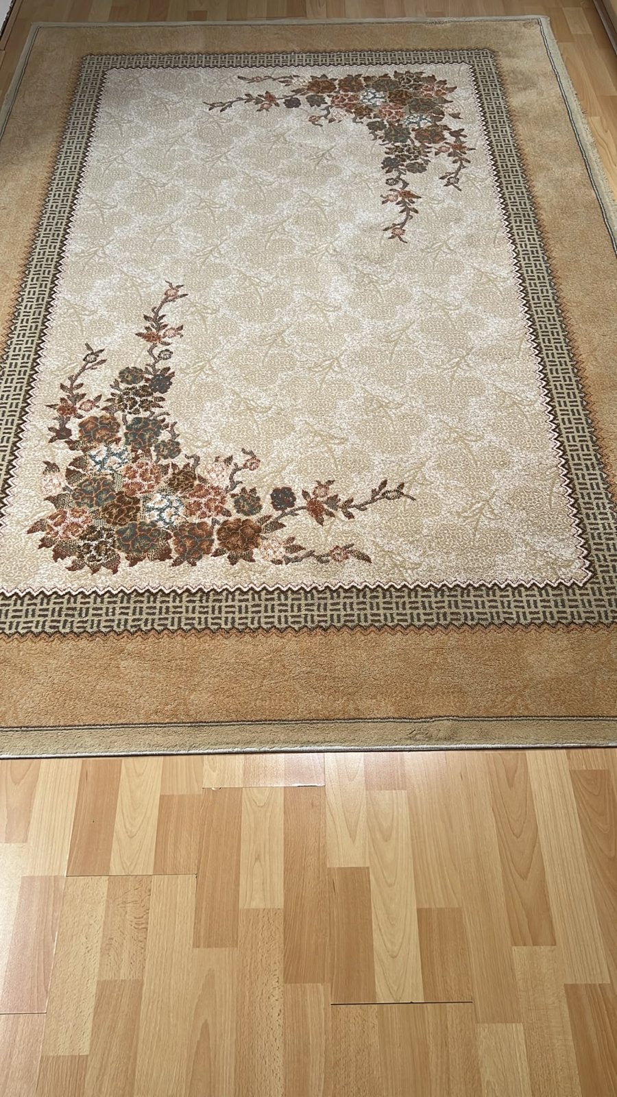 Merinos Wollen Tapijt - Beige met Bloemenpatroon, Ophalen, Beige, 150 tot 200 cm, 200 cm of meer
