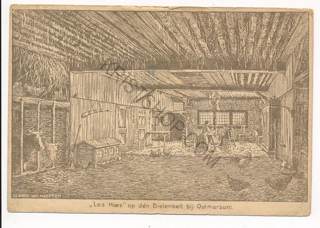 Ootmarsum - Los Hoes op den Bielenbelt - Pentekening, Verzamelen, Ansichtkaarten | Nederland, Ophalen of Verzenden, 1920 tot 1940
