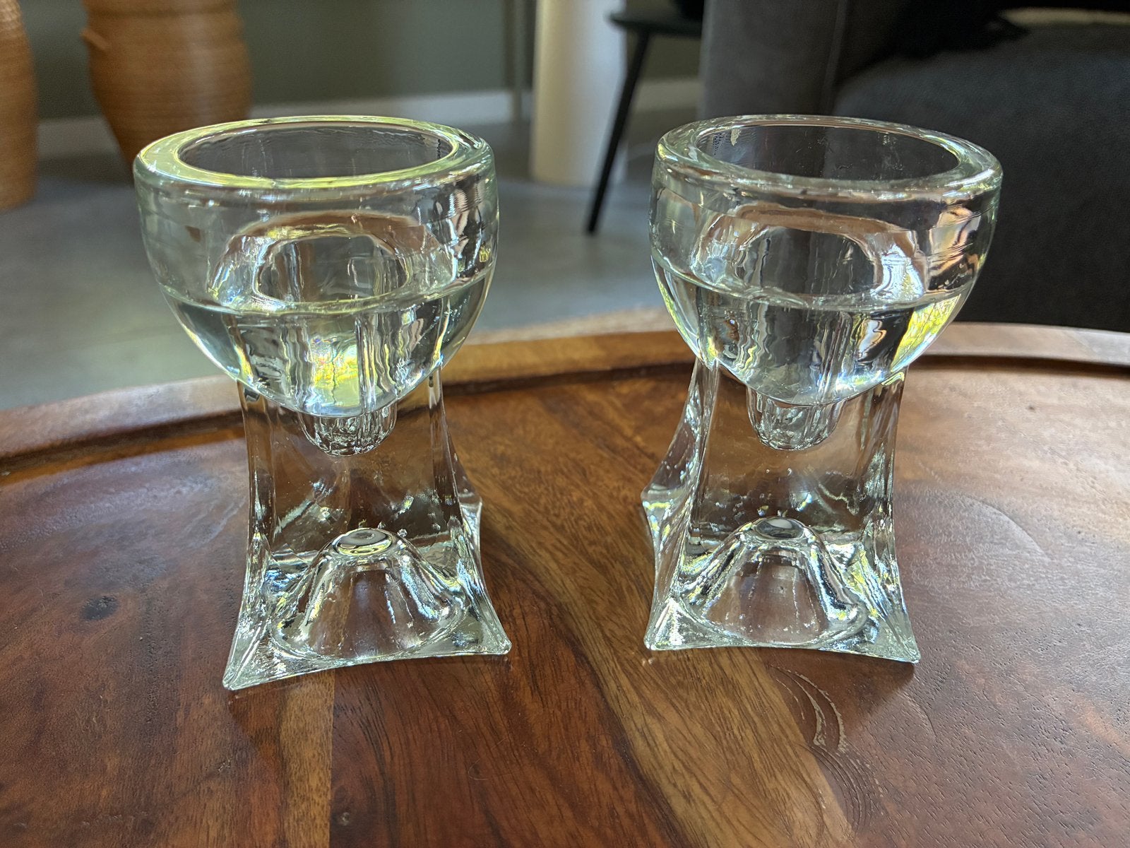 Vintage glazen kandelaars kaarsenhouders jaren 70 / 80, Huis en Inrichting, 8 cm, Ophalen of Verzenden, Kandelaar, Glas