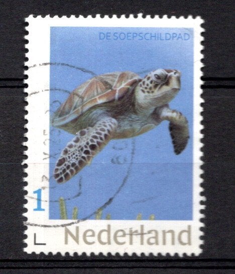 gestempelde zegel. Persoonlijke: schilpad uit vel van 3, Postzegels en Munten, Postzegels | Nederland, Ophalen of Verzenden, Na 1940