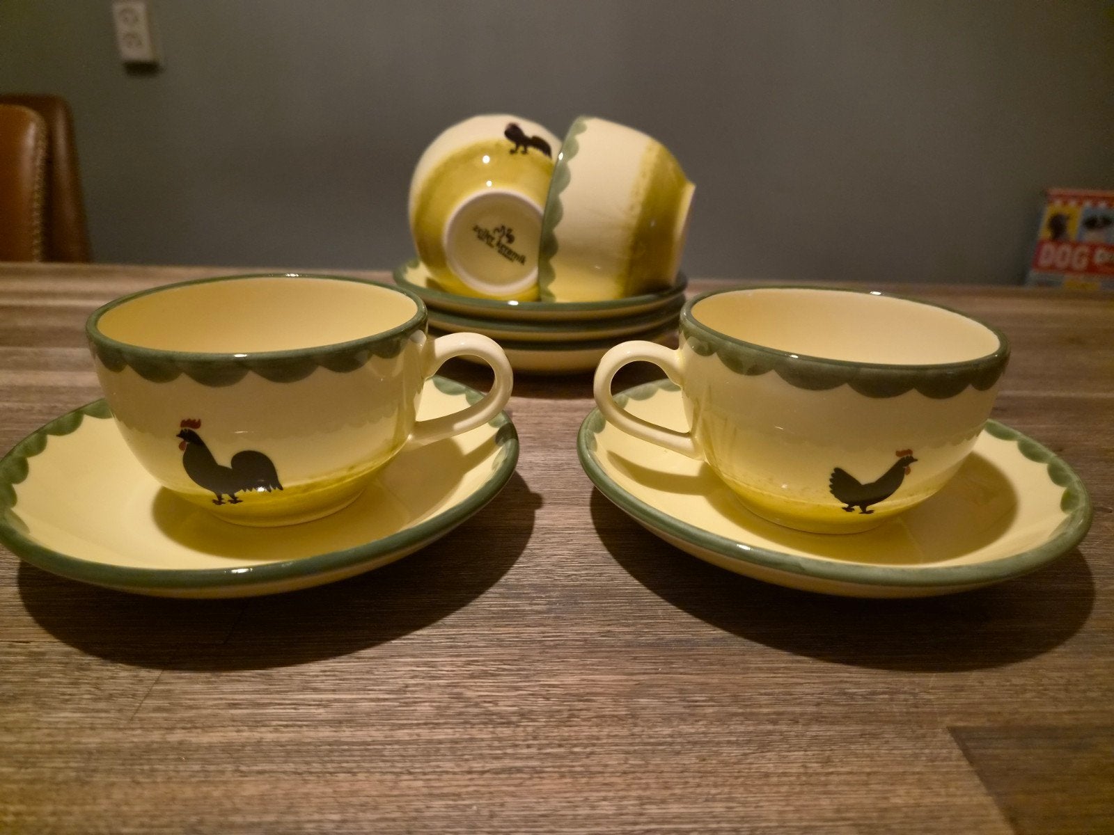 5x Kop en Schotel Zeller Kip en Haan Servies Vintage, Gebruikt, Overige merken, Keramiek, Vintage