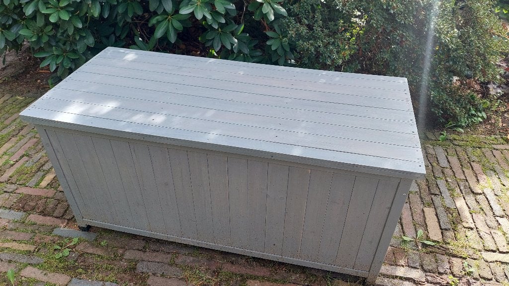 houten lichtgrijze opbergbox / Tuinbox, Ophalen, Zo goed als nieuw, Hout, Overige typen