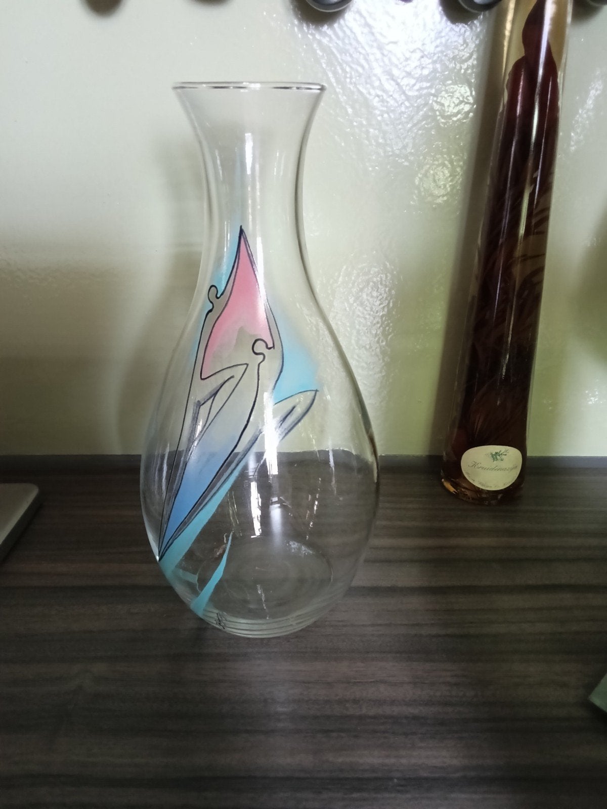 Blank glazen vaas met hand beschilderde decoratie ontwerp en, Ophalen of Verzenden