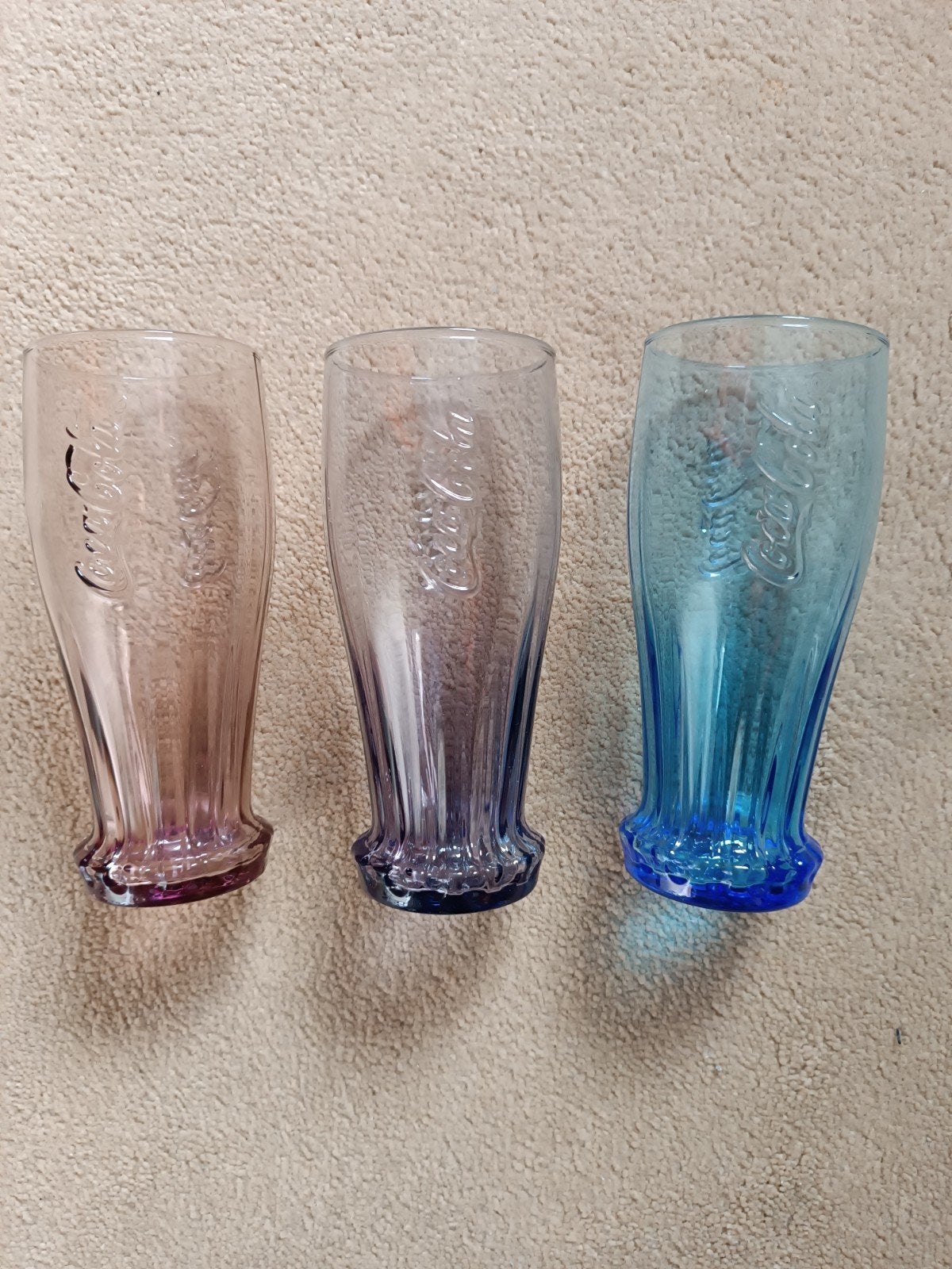 Set van 3 Coca-Cola glazen Mc Donalds Glas, Vintage, Gebruikt, Meerkleurig, Ophalen of Verzenden