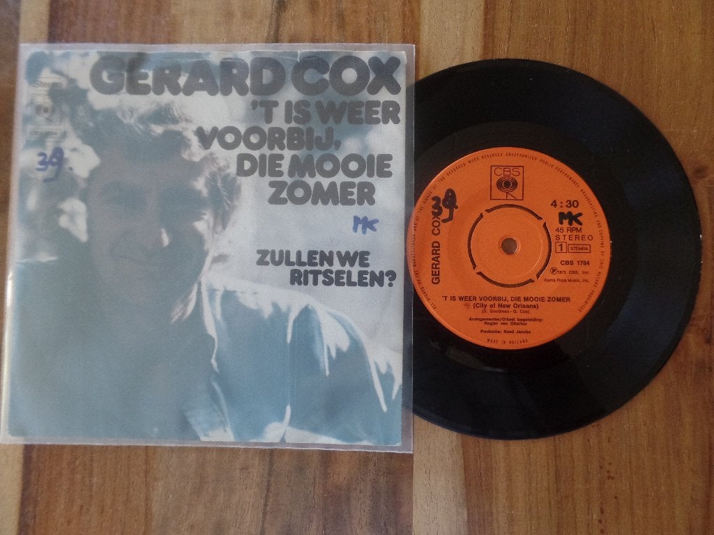 single Gerard Cox – 't Is Weer Voorbij, Die Mooie Zomer, Ophalen of Verzenden, Gebruikt, 7 inch, Nederlandstalig