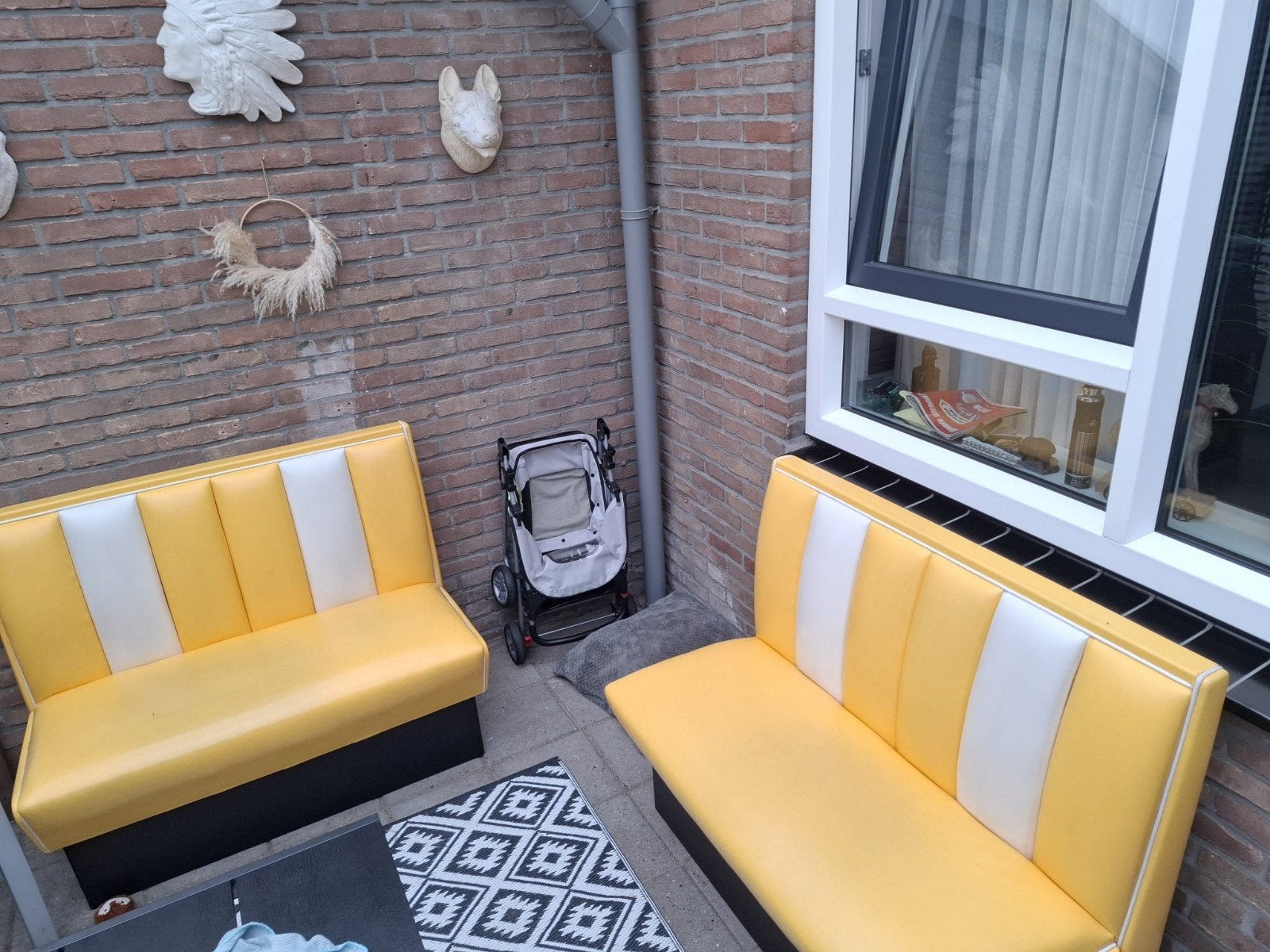 Gele dinerbanken in retro stijl (set van 2), Ophalen