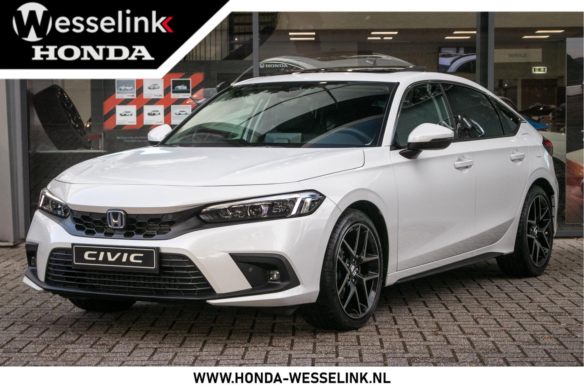 Honda Civic 2.0 e:HEV Advance | Schuifdak | Navi | Leder, Auto's, Gebruikt, 4 cilinders, Wit, Bedrijf