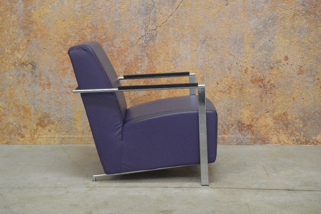 ZGANieuw! paarse leren Harvink Alowa design fauteuil, Harvink, Harvink, 75 tot 100 cm, Ophalen of Verzenden