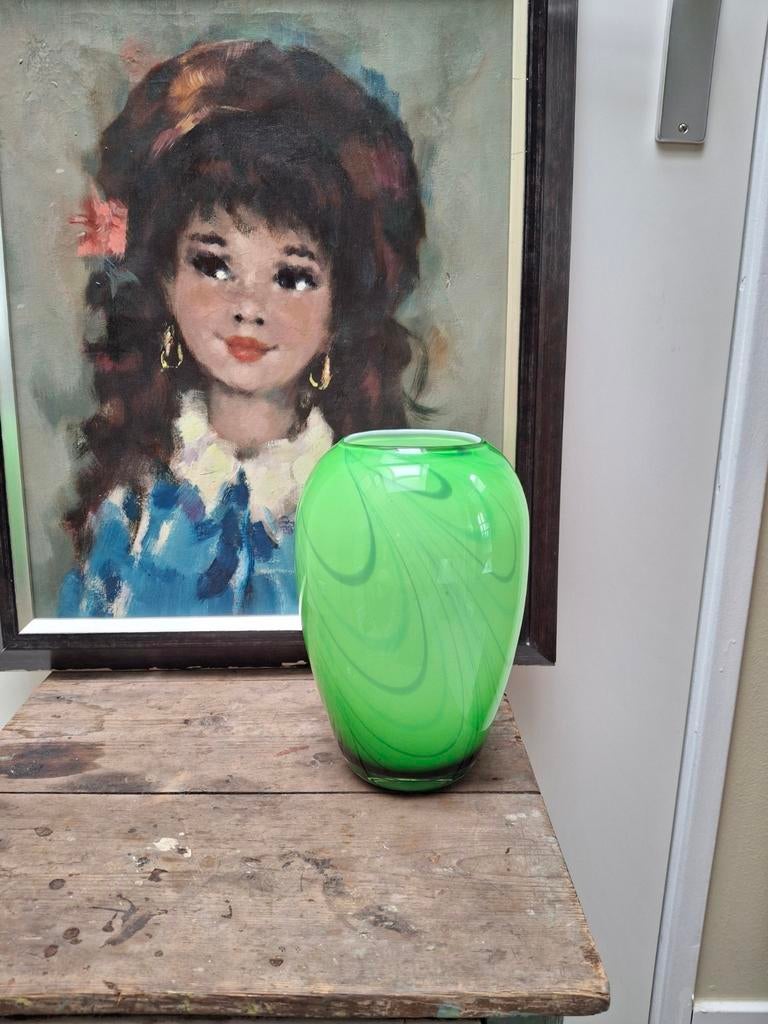 Prachtige artistieke Murano groen glazen vaas, Ophalen of Verzenden