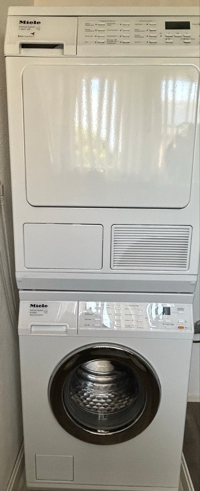 Miele Wasmachine W 5933 & Droger T 8937 WP Set, 6 tot 8 kg, Ophalen, Gebruikt, 85 tot 90 cm