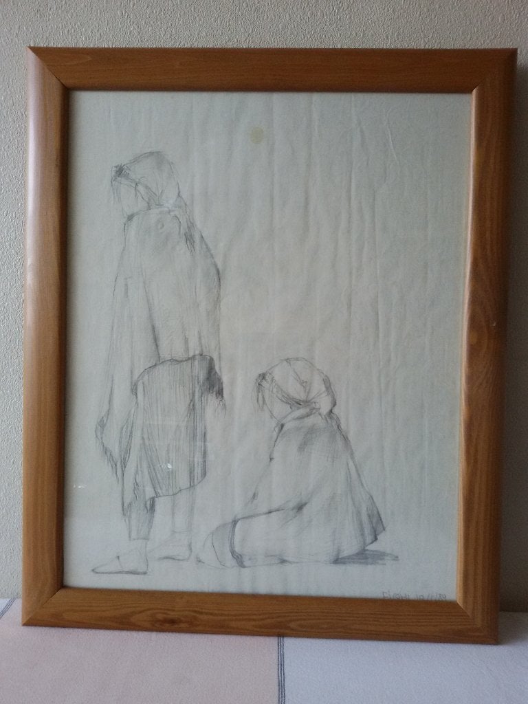 Potloodtekening Vrouwen, Fiqhi 1989, Ophalen, 50 – 75, Minder dan 50 cm, Gebruikt