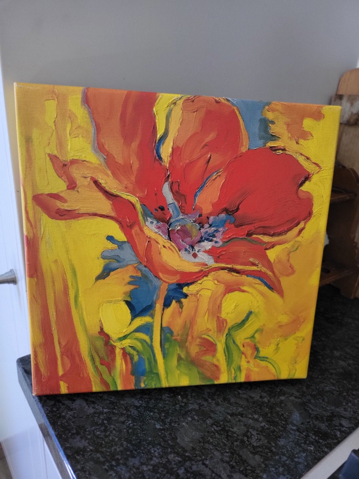 Koopje Levendig Bloemen Schilderij - Acryl op Canvas, Acrylverf, Ophalen of Verzenden, Op houten frame, Bloemen