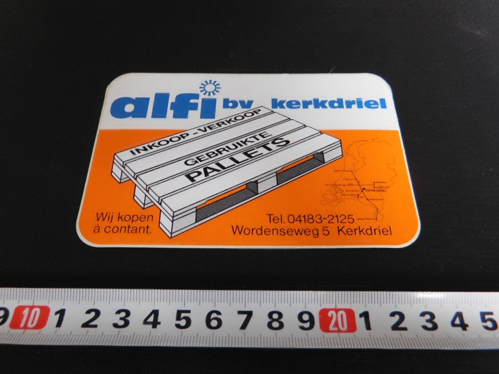 sticker Kerkdriel ALFI bv gebruikte pallets, Ophalen, Zo goed als nieuw