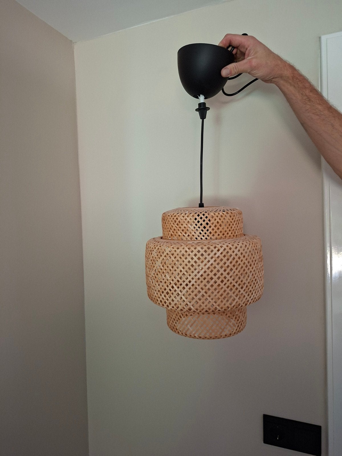 Leuke hanglamp van bamboe, Huis en Inrichting, Ophalen, Zo goed als nieuw, Natuurlijk materiaal, Bohemian, Scandinavisch