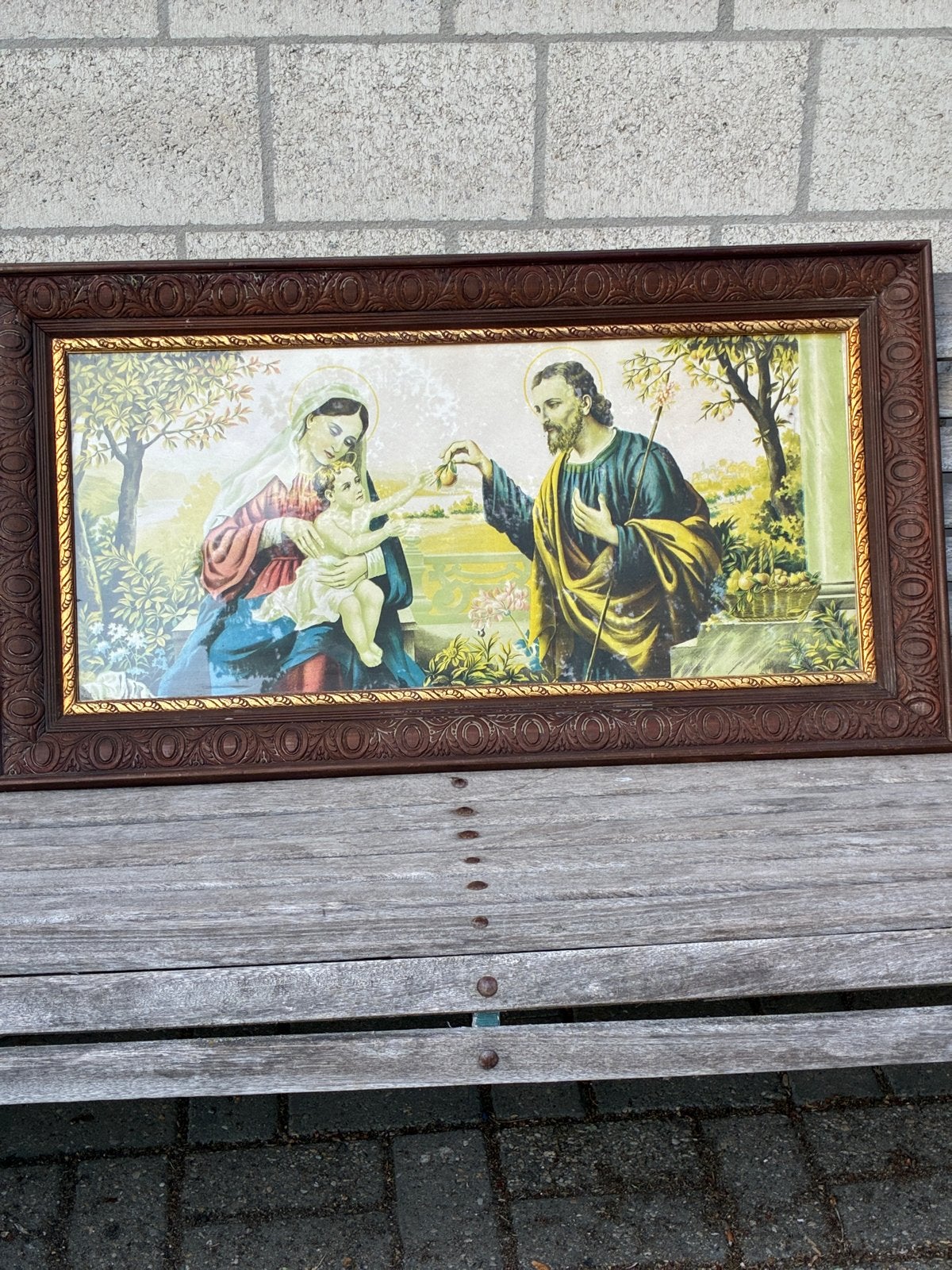 Vintage religieuze lithografie heilige familie, Ophalen