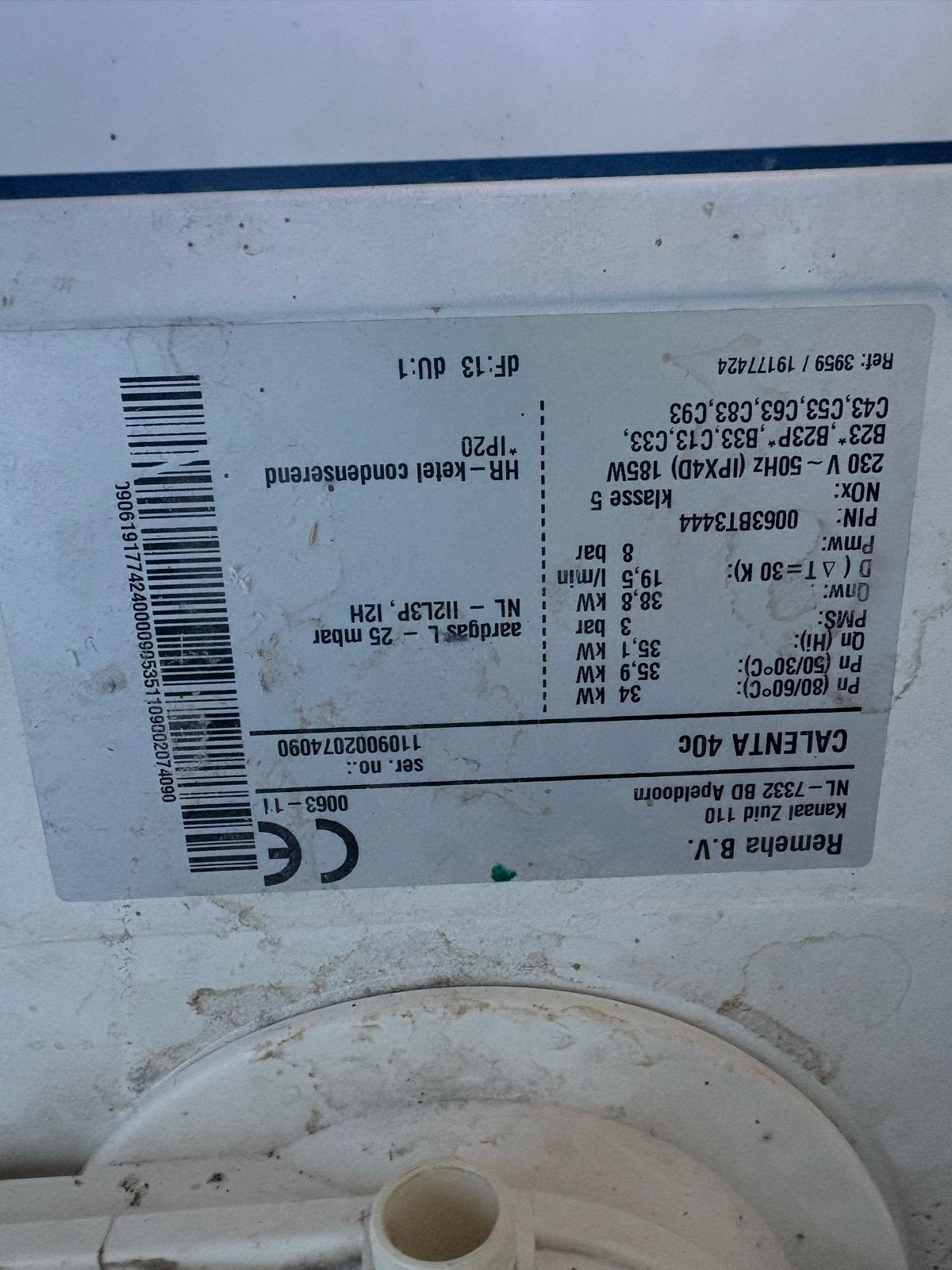 Remeha Calenta 40c CV-ketel voor onderdelen of reparatie, Ophalen, 30 tot 80 cm, Gebruikt, Hoog rendement (Hr)