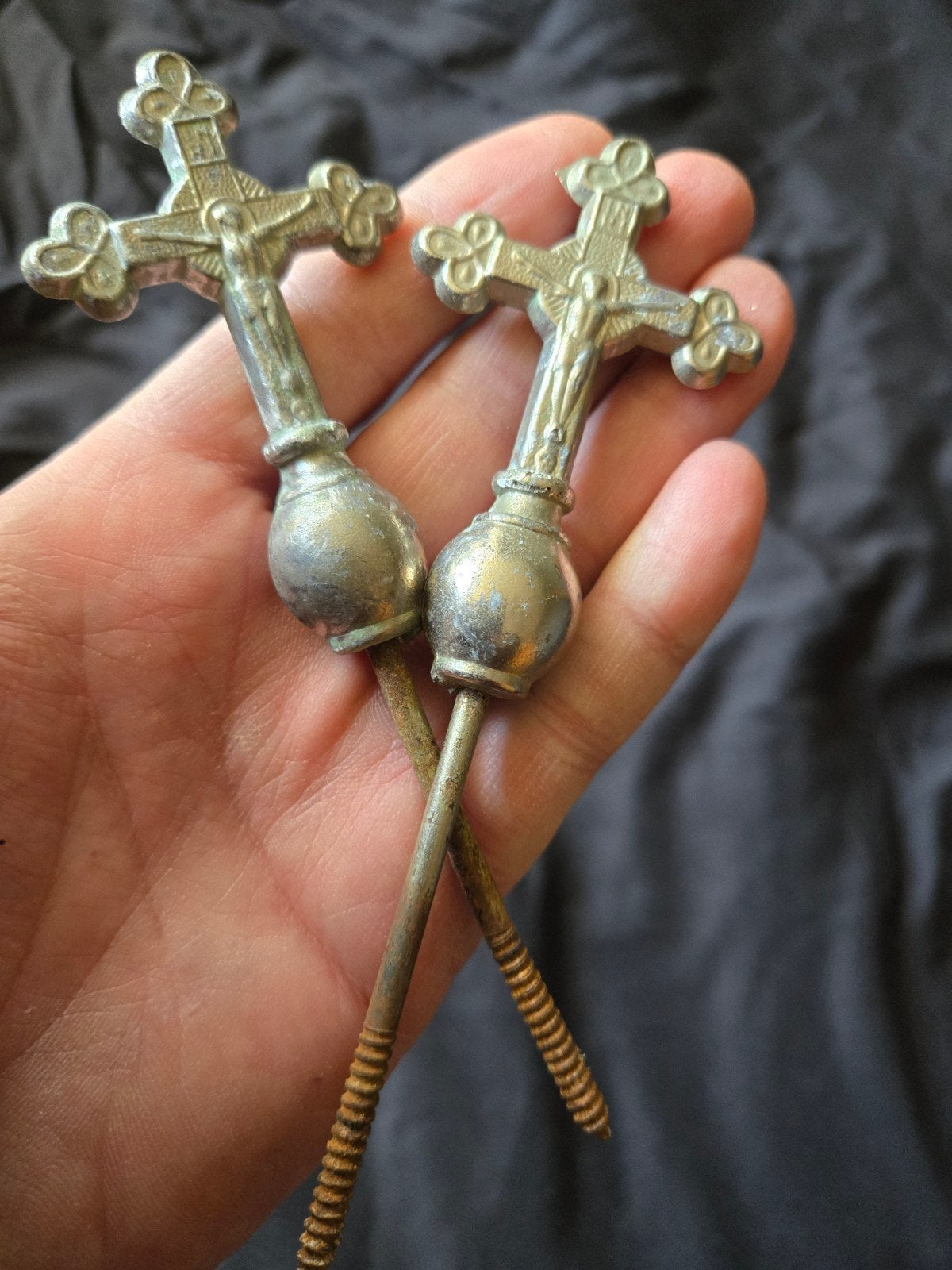 Antieke crucifix Memento Mori doodskist kruis schroeven, Antiek en Kunst, Ophalen of Verzenden