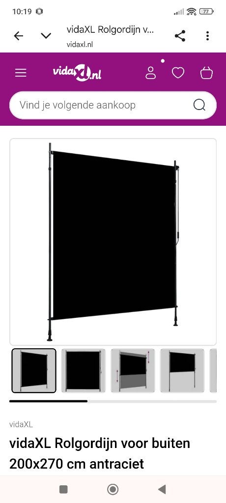 Rolgordijn voor buiten, Ophalen, 200 cm, Rolgordijn, Zwart
