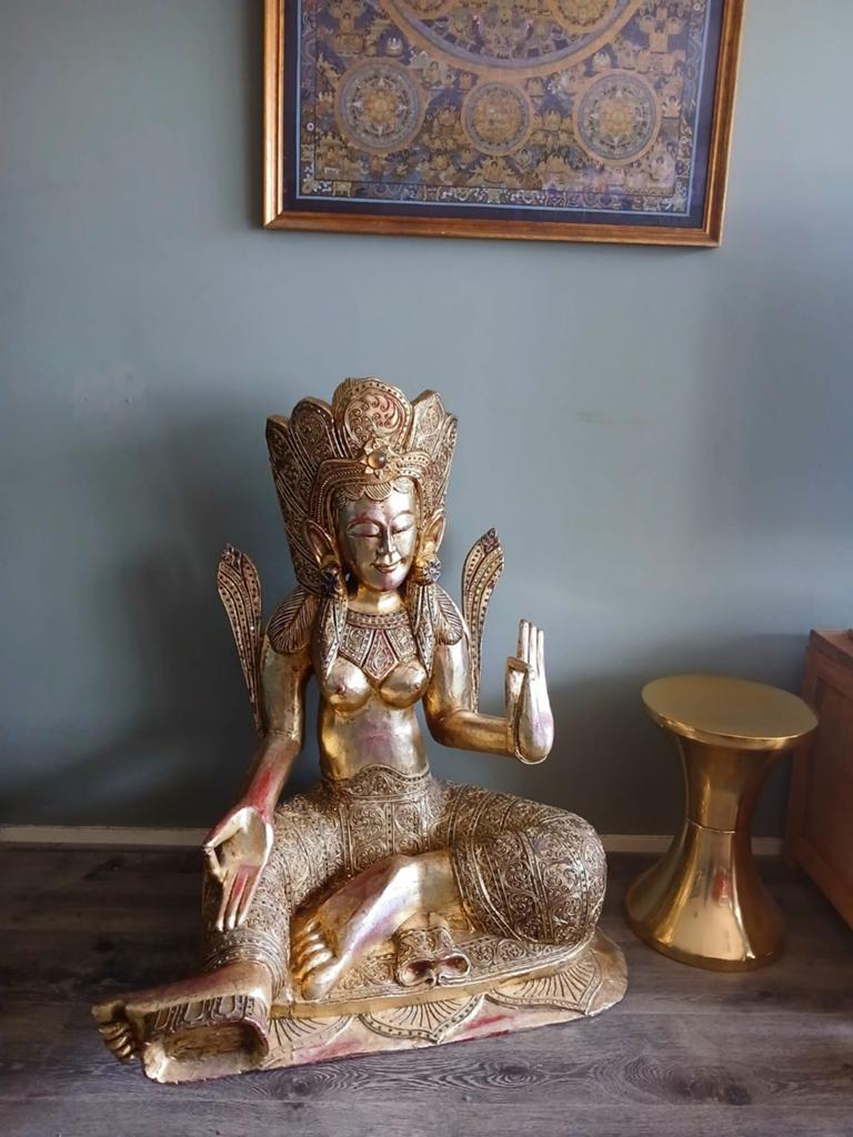 Grote Houten buddha 105 cm – Handgesneden Oosters Beeld, Ophalen