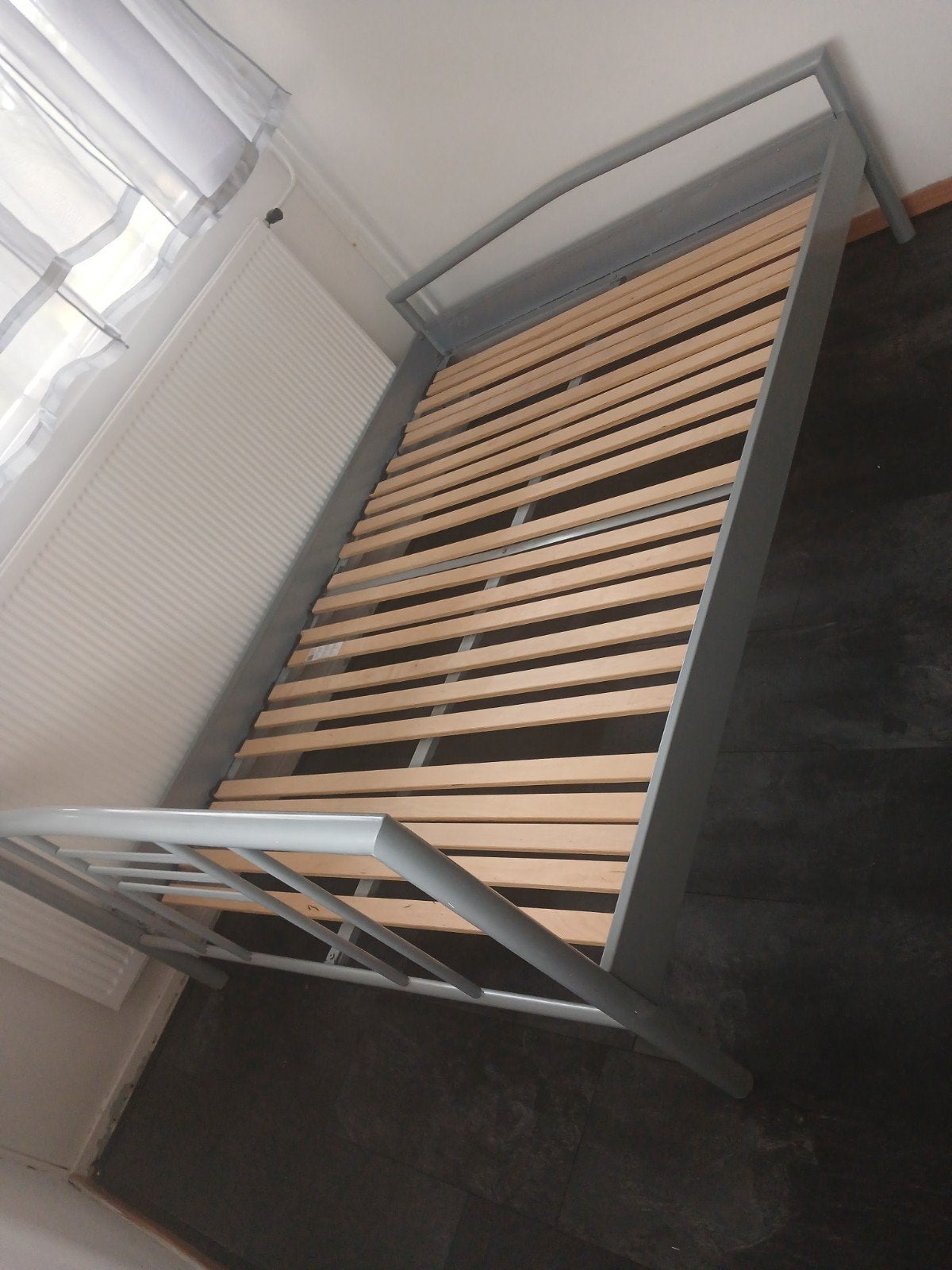 Ijzer bed, Tweepersoons, Metaal, Grijs, 140 cm