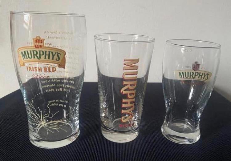 3 Verschillende Murphy's Irish Red bierglazen., Ophalen of Verzenden, Zo goed als nieuw, Borrel- of Shotglas