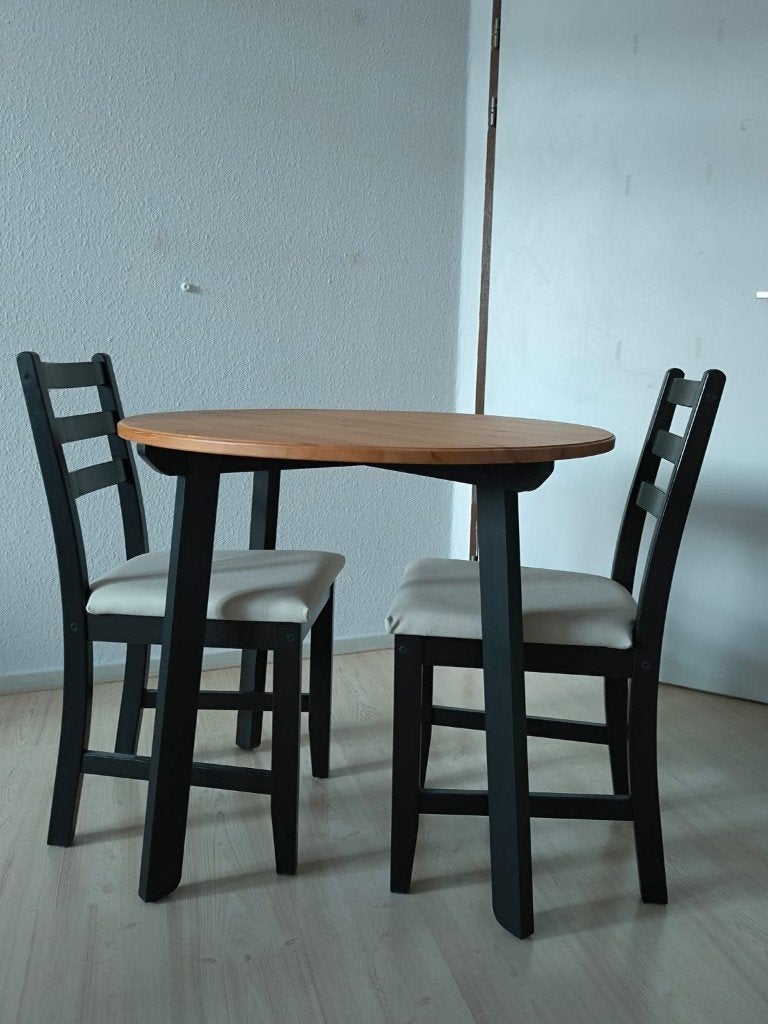 IKEA GAMLARED eettafel + 2 LERHAMN eetkamerstoelen, Huis en Inrichting, Tafels | Eettafels, Ophalen, Gebruikt, 50 tot 100 cm, Rond