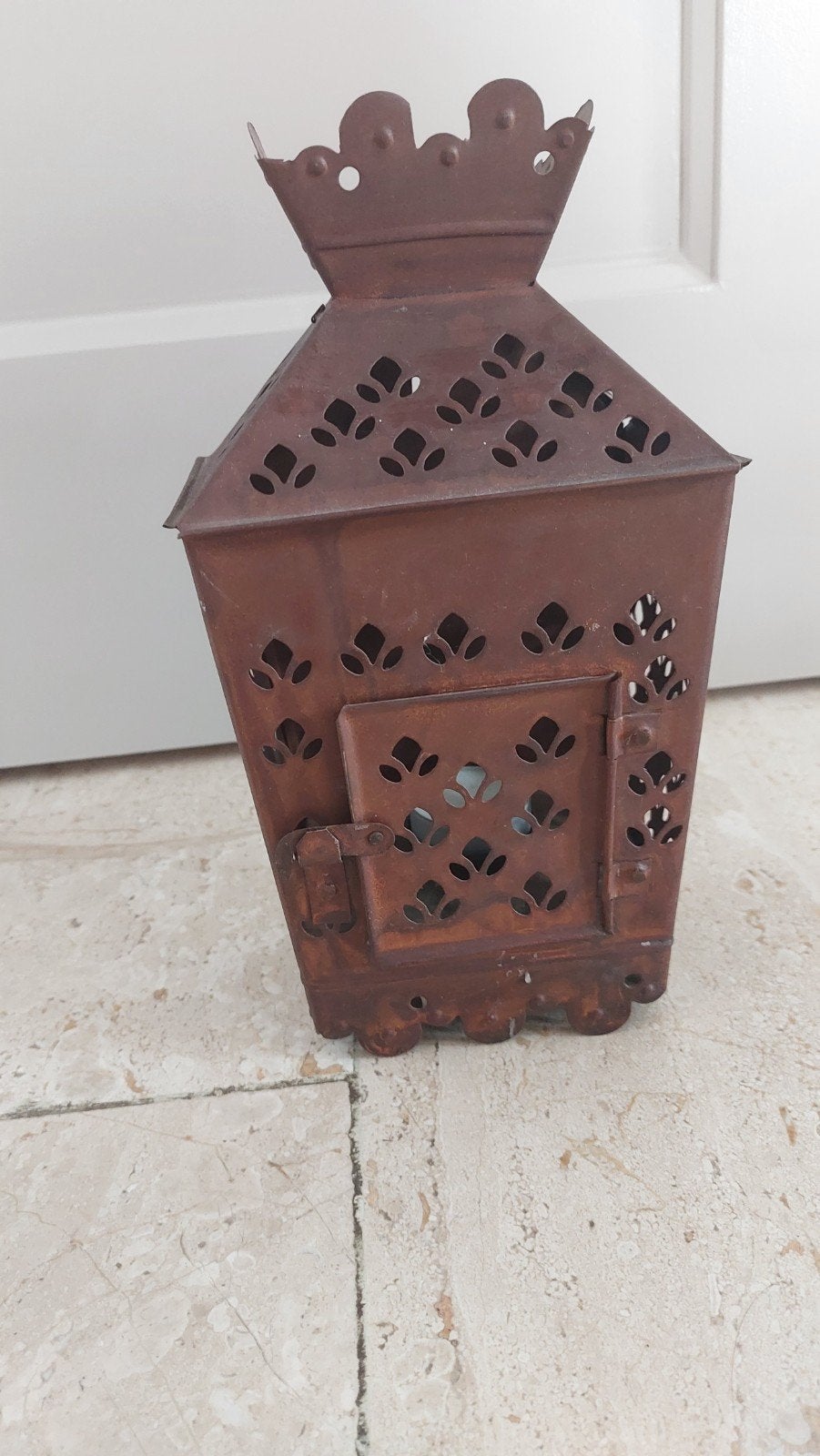 Decoratieve roestbruine lantaarn voor waxinelichtjes, Gebruikt, Overige merken, Ophalen of Verzenden, Metaal
