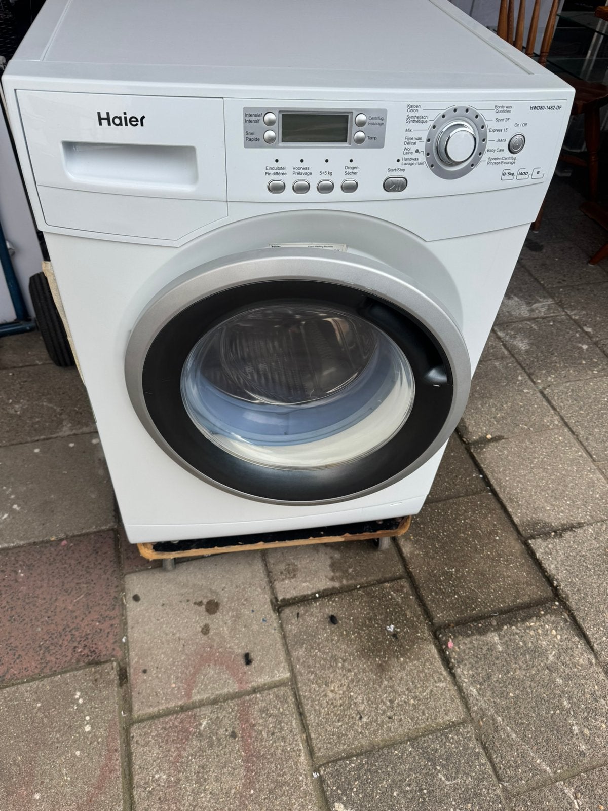 Haier HWD80-1482-DF, dus een was-droogcombinatie, Witgoed en Apparatuur, Ophalen, Zo goed als nieuw, 1200 tot 1600 toeren, 85 tot 90 cm