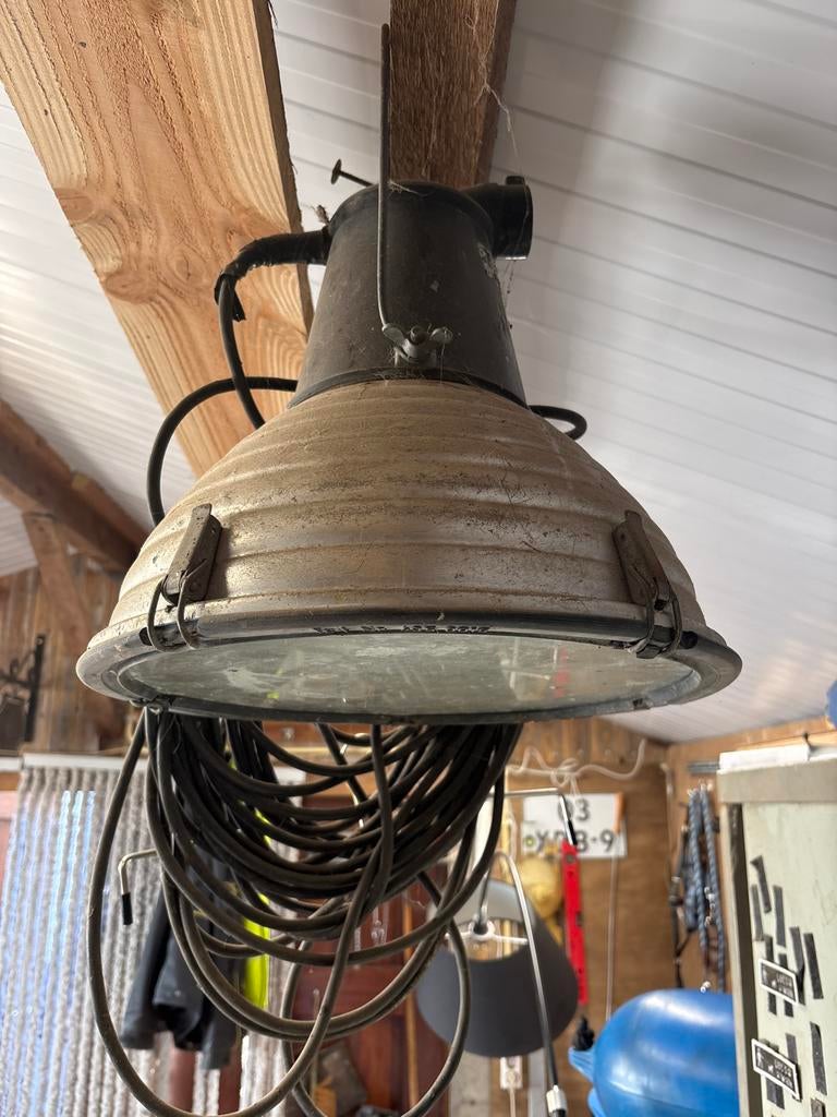 Vintage Industriële Hanglamp - Werkplaatslamp, Antiek en Kunst, Ophalen of Verzenden