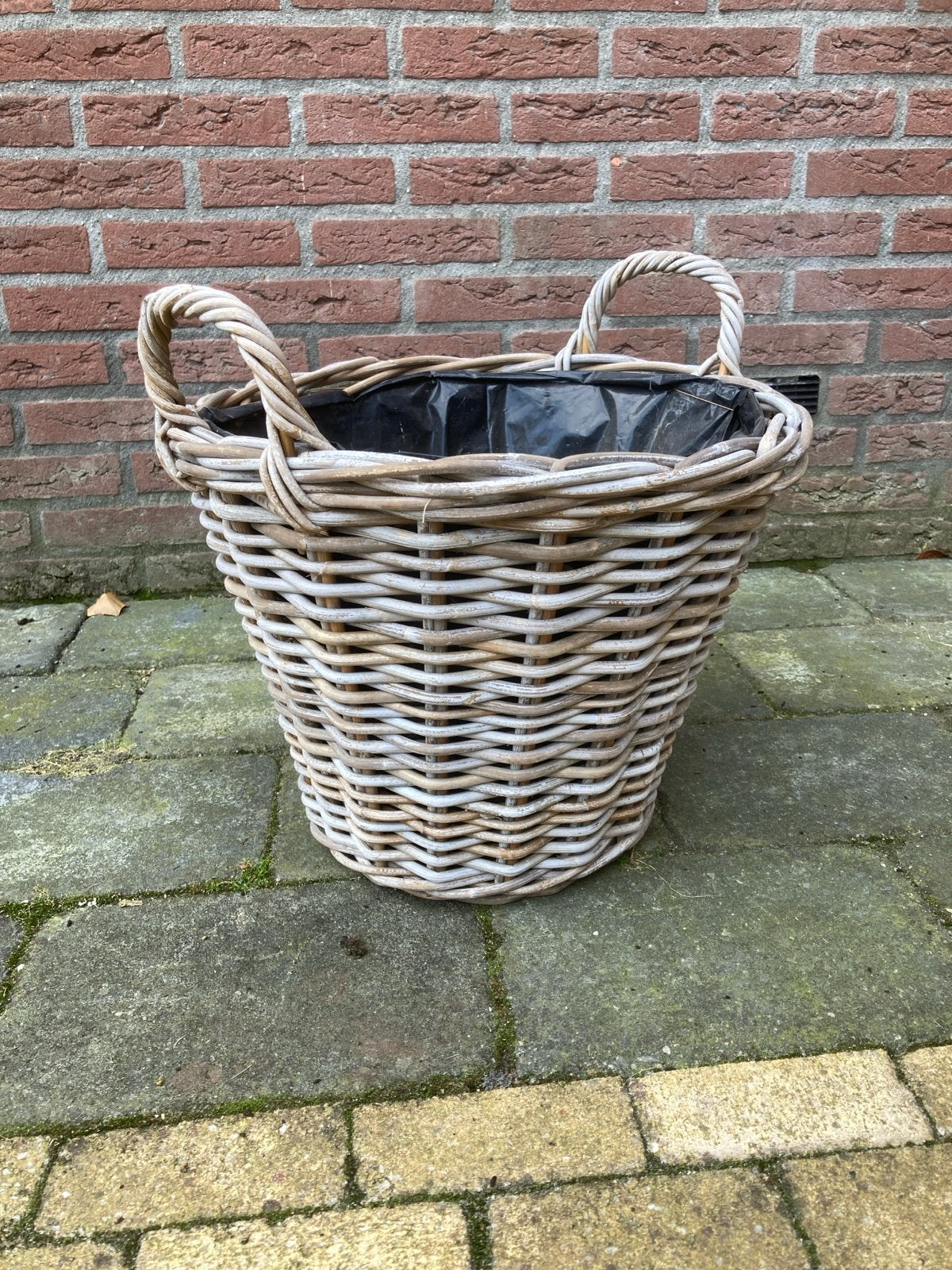 Grote rotan plantenmand met handvatten, Tuin en Terras, Ophalen, Gebruikt, Minder dan 60 cm, Rond