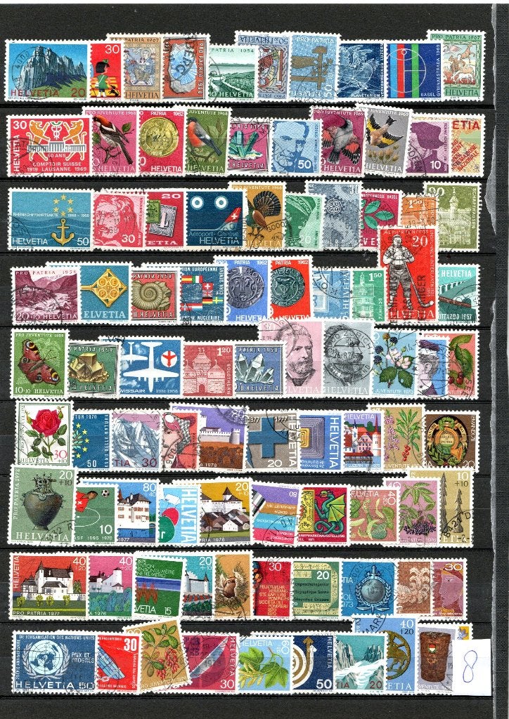 90 zegels Zwitserland blad 8, Ophalen of Verzenden, Gestempeld