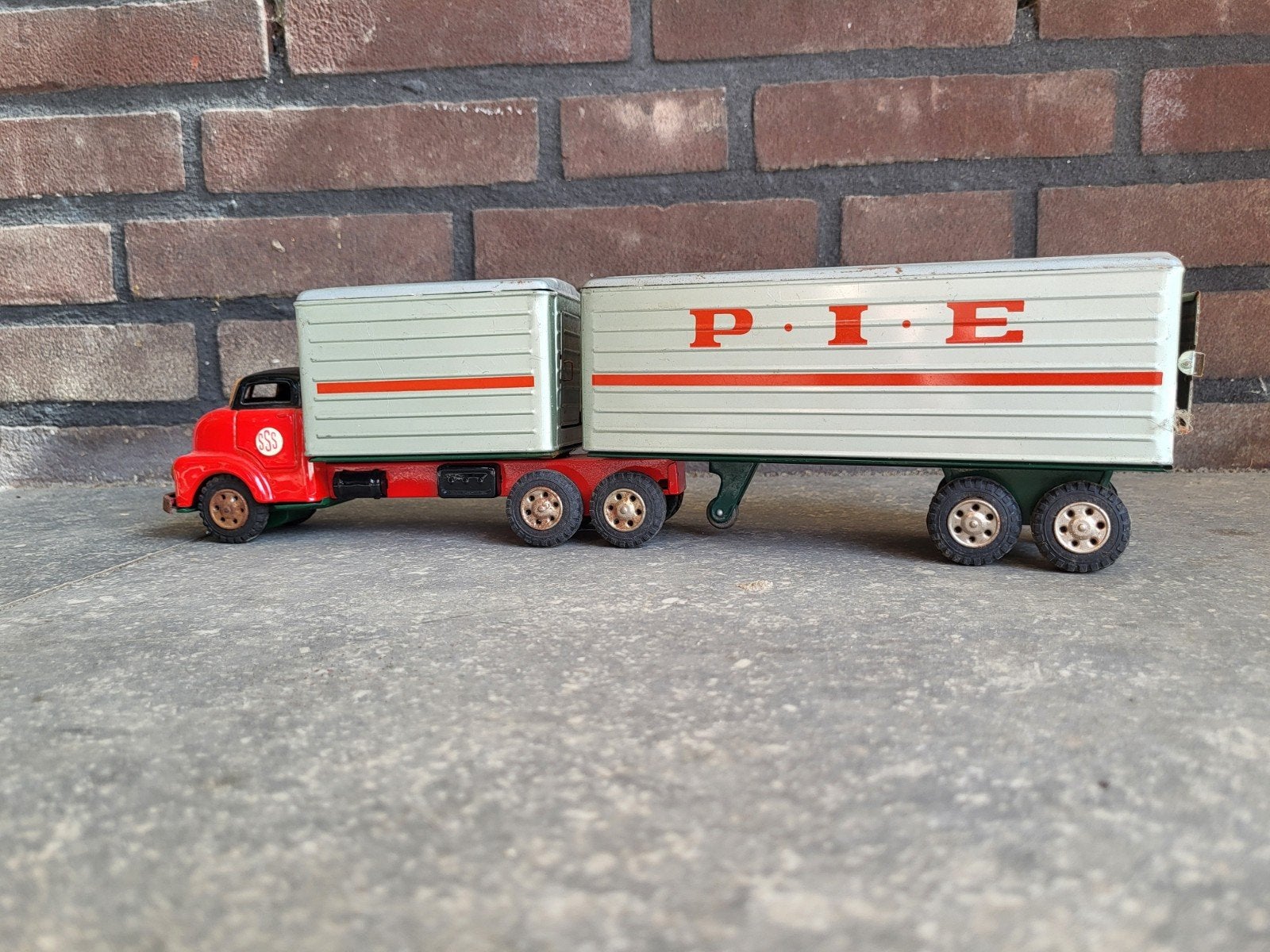 Zeldzame Vintage Blikken Vrachtwagen SSS Shioji - GMC P.I.E., Ophalen of Verzenden